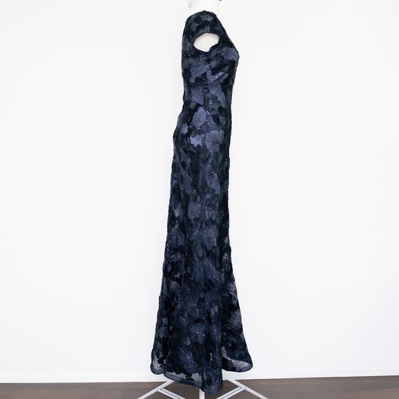 Betsy & Adam - Flower Embroidered Cap Sleeve Gown - Picture 5 of 11